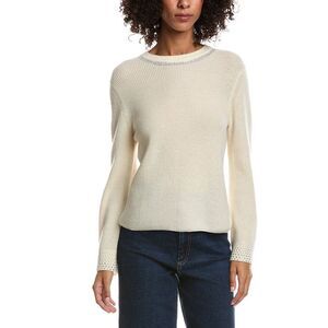 Forte Cashmere Womens  Studded Wool & Cashmere-Blend Sweater, White